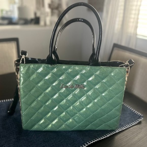 NIB - LUX DE VILLE - Mermaid Blue Sparkle and Black - Atomic Spade Tote Bag